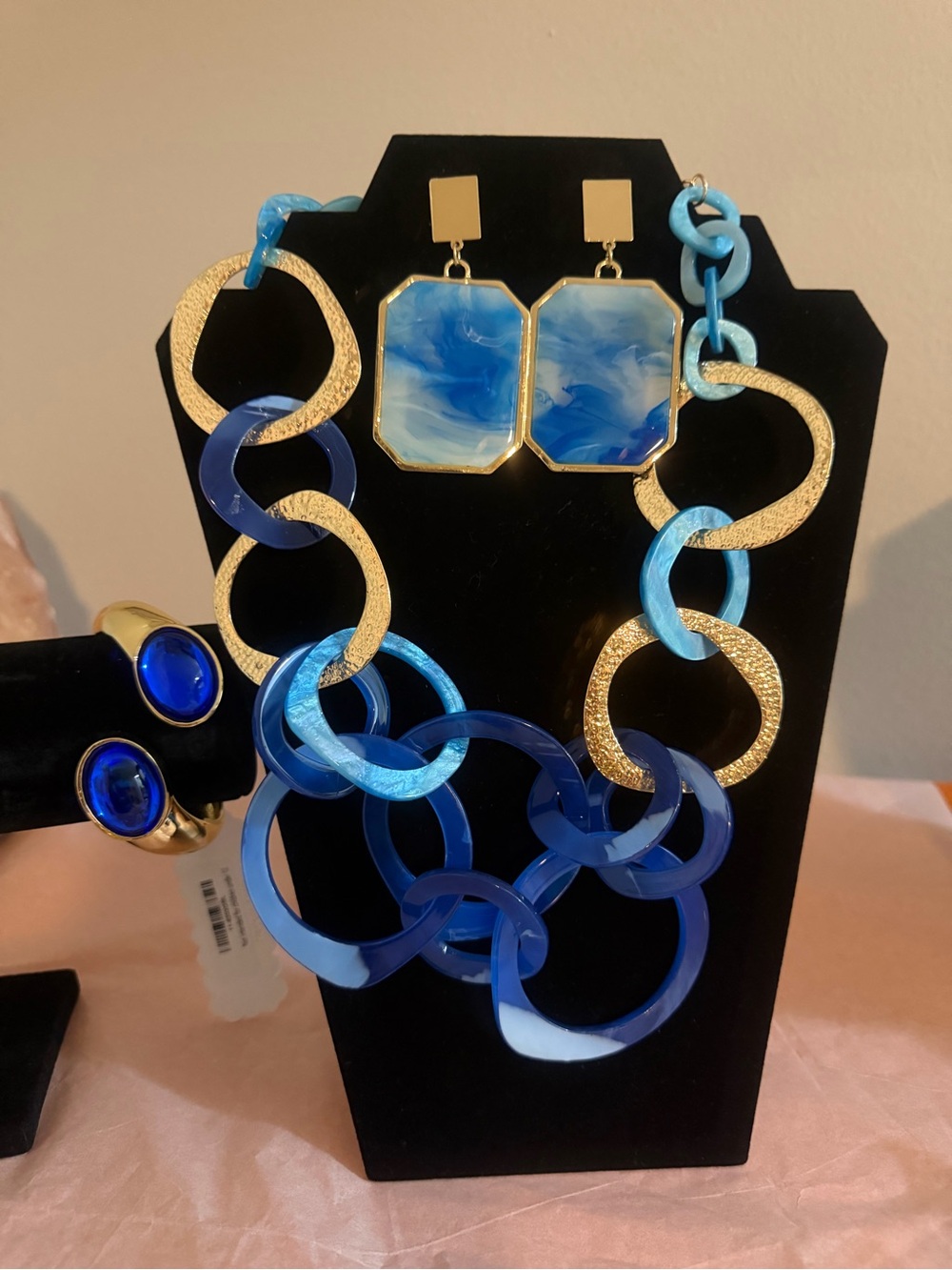 Blue Gold-Tone Resin Link Necklace, Bracelet &Earrings Set